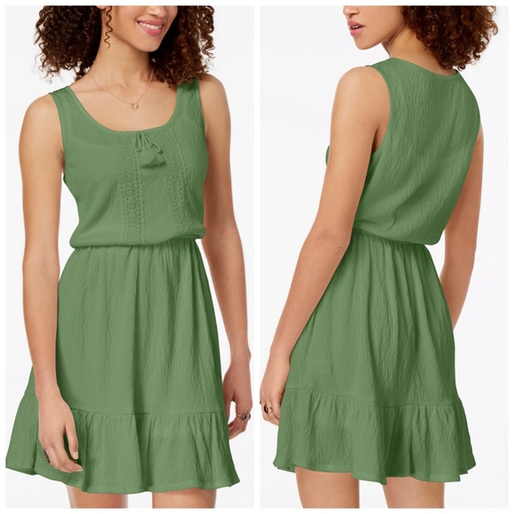 BeBop Dresses & Skirts - Avocado Green Ruffle Hem Peasant Dress Juniors Size XS, S, XL